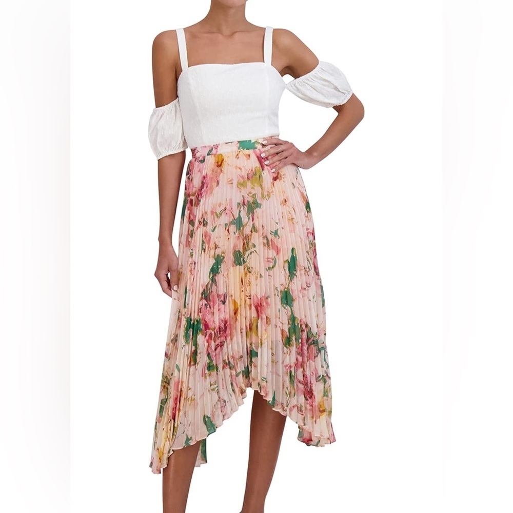 BCBGMAXAZRIA Floral Pleated Midi Skirt